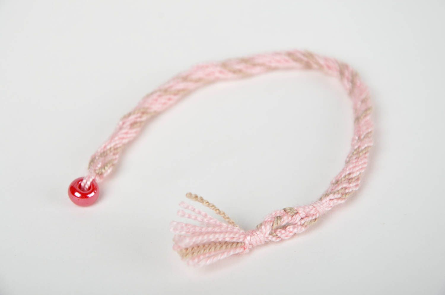 Bracelet textile rose Bijou fait main avec perle en verre Accessoire femme photo 5