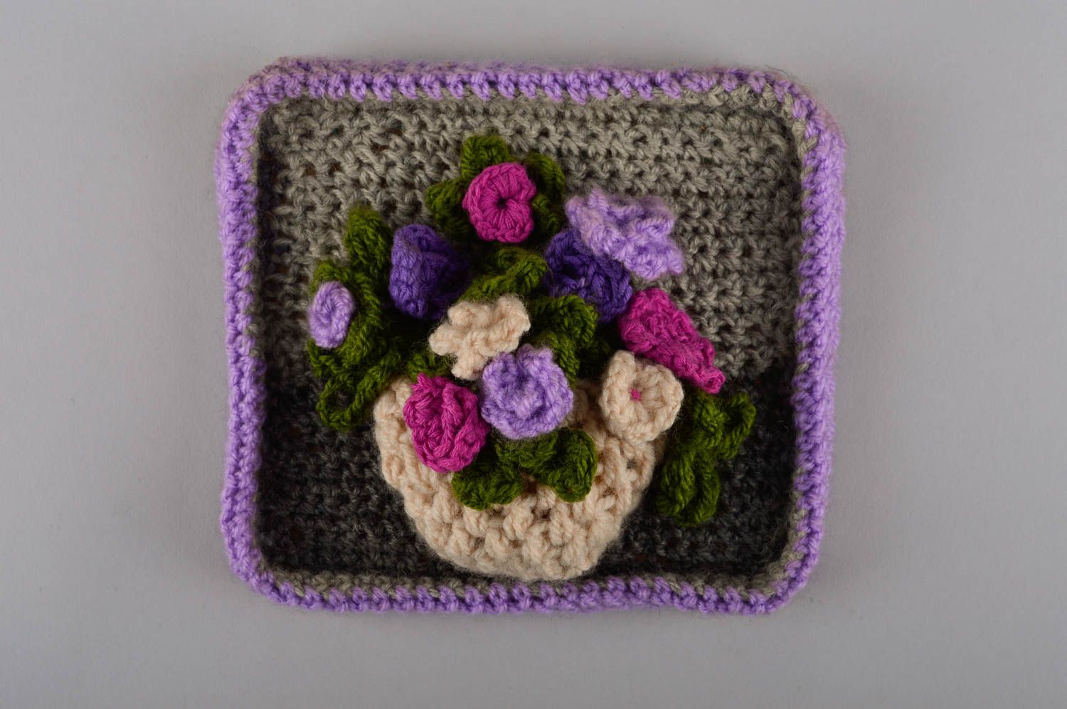 Handmade wall picture with flowers crocheted wall panel interior decor ideas photo 2