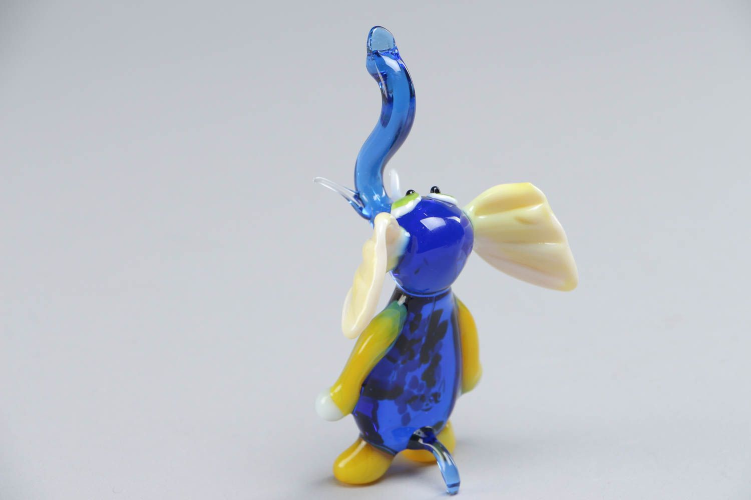 Petite figurine miniature en verre lampwork éléphant bleu faite main déco maison photo 4