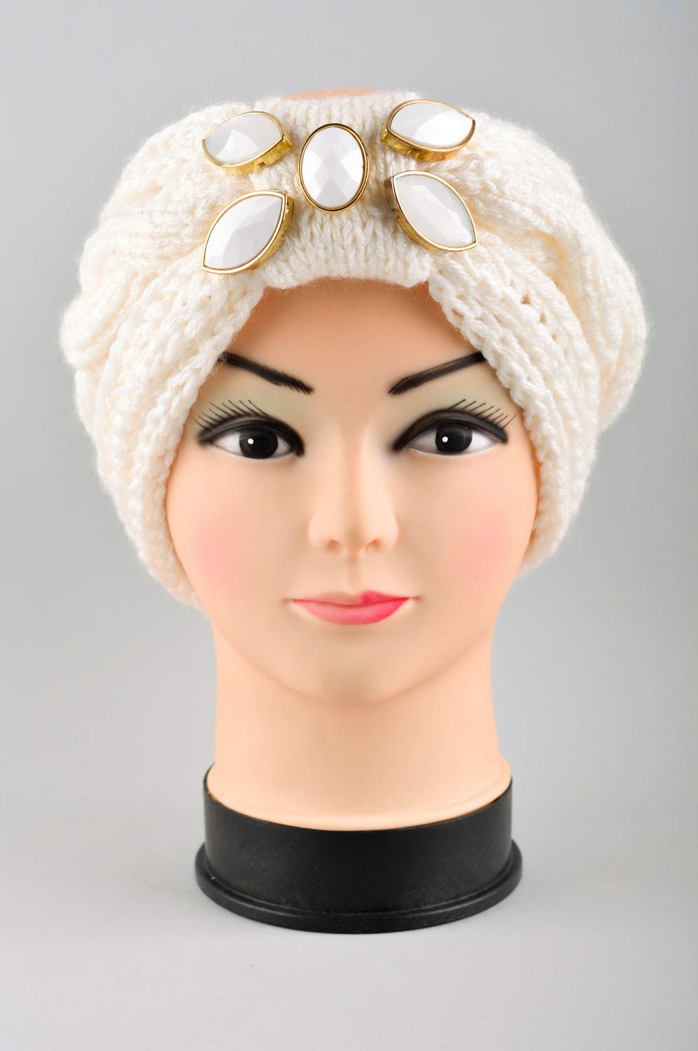 Handmade Kopfbedeckung Chemo Haar Accessoire Turban Chemo Frauen Geschenk weiß foto 2