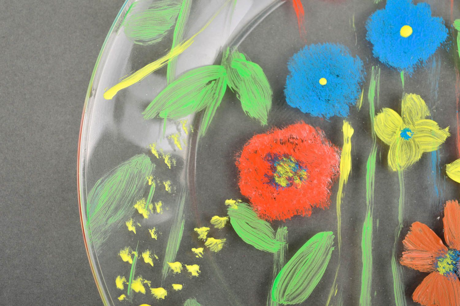 Тарелка ручной работы расписная посуда стеклянная тарелка Полевые цветы фото 5
