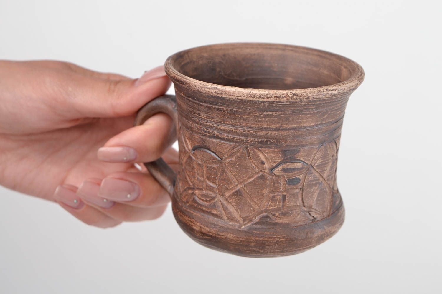 Taza artesanal de cerámica marrón utensilios de cocina regalo original foto 2
