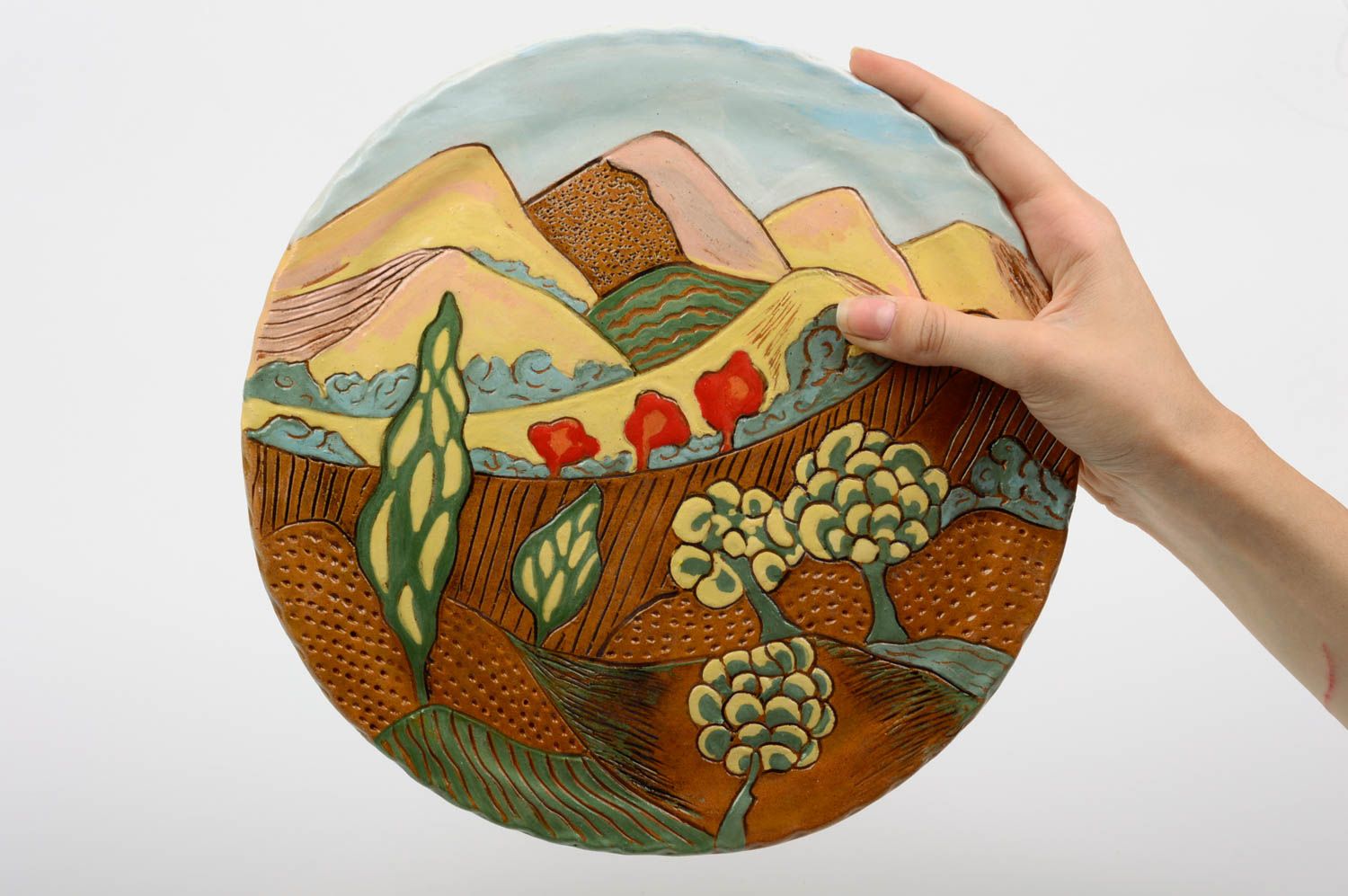 Plato de cerámica artesanal vajilla de barro menaje del hogar inusual original foto 2