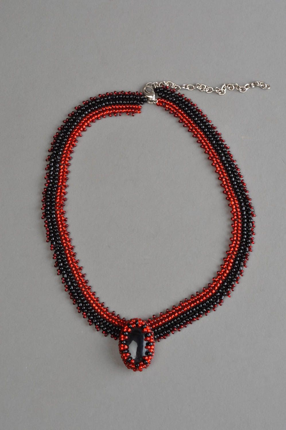 Beautiful handmade beaded necklace with stone evening jewelry fashion accessory photo 2