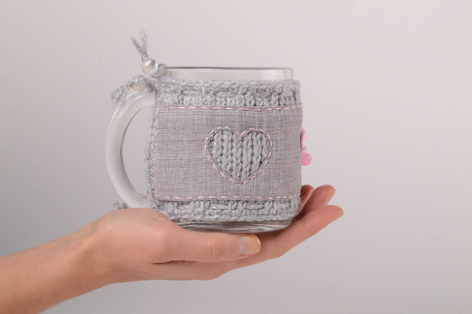 Couvre-tasse tricot fait main cadeau textile Pull pour mug original design photo 2