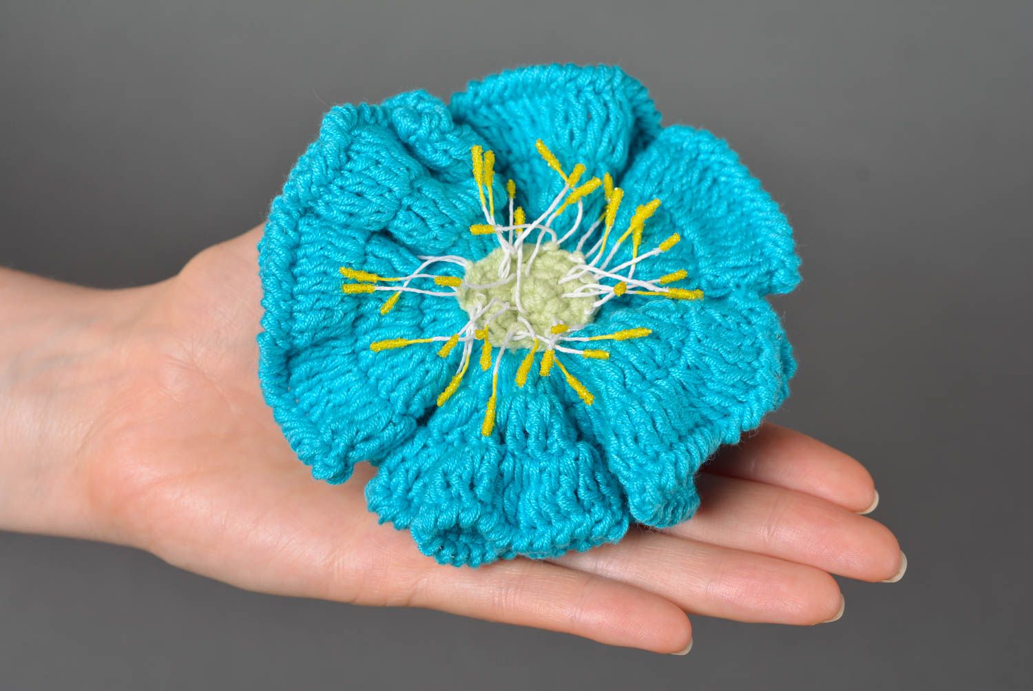 Handmade Haargummi mit Blume Häkel Accessoire Haar Schmuck schön blau  foto 4