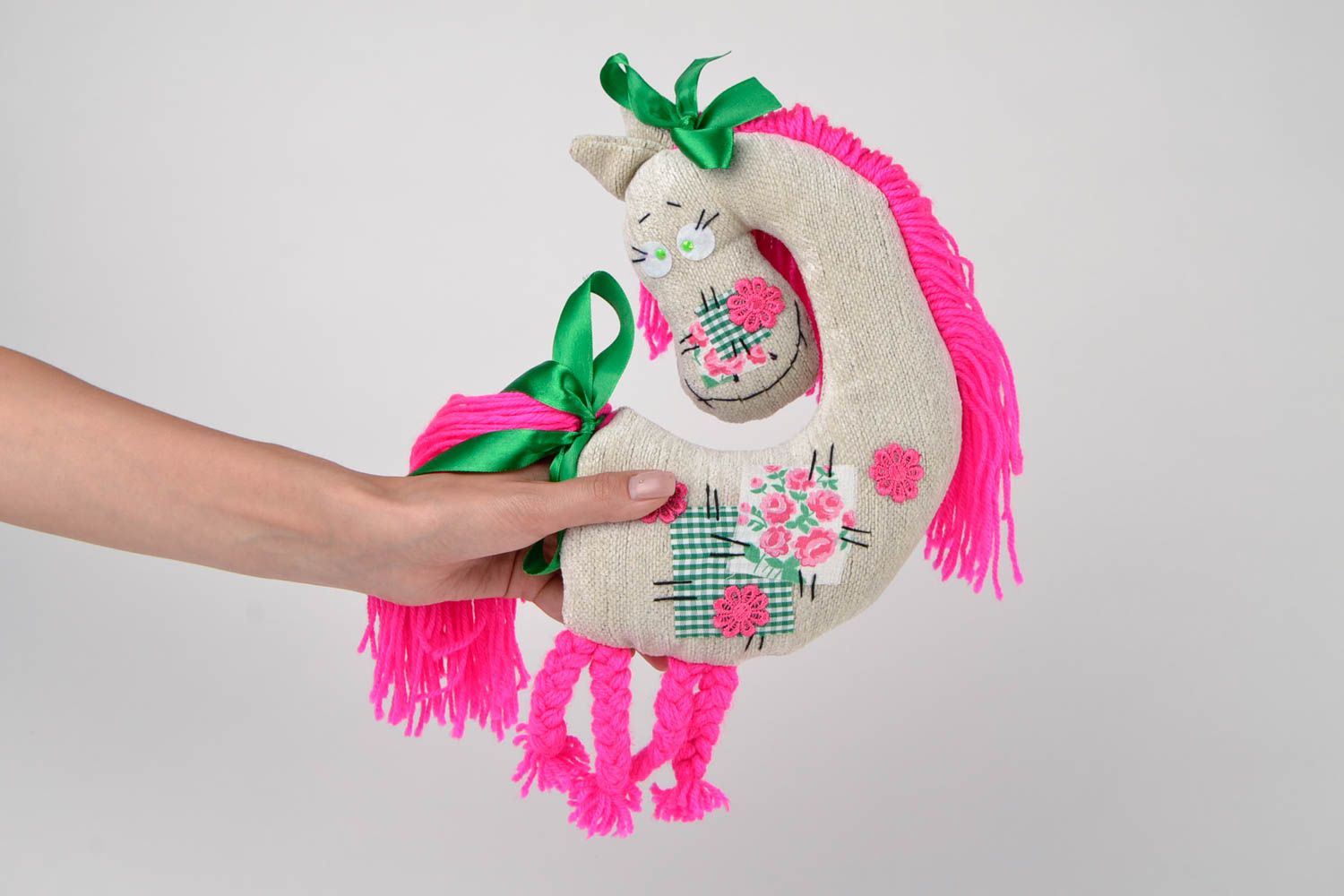 Handmade Stoff Kissen Pferd Kuscheltier Stoff Spielzeug für Haus Deko oder Kind foto 2