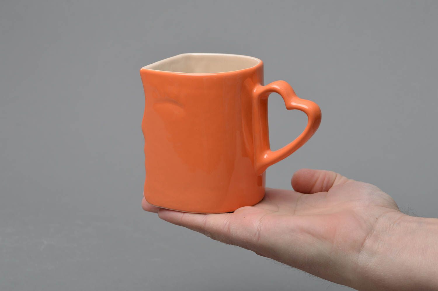 Оранжевая чашка из фарфора ручной работы литая расписная оригинальная День фото 4