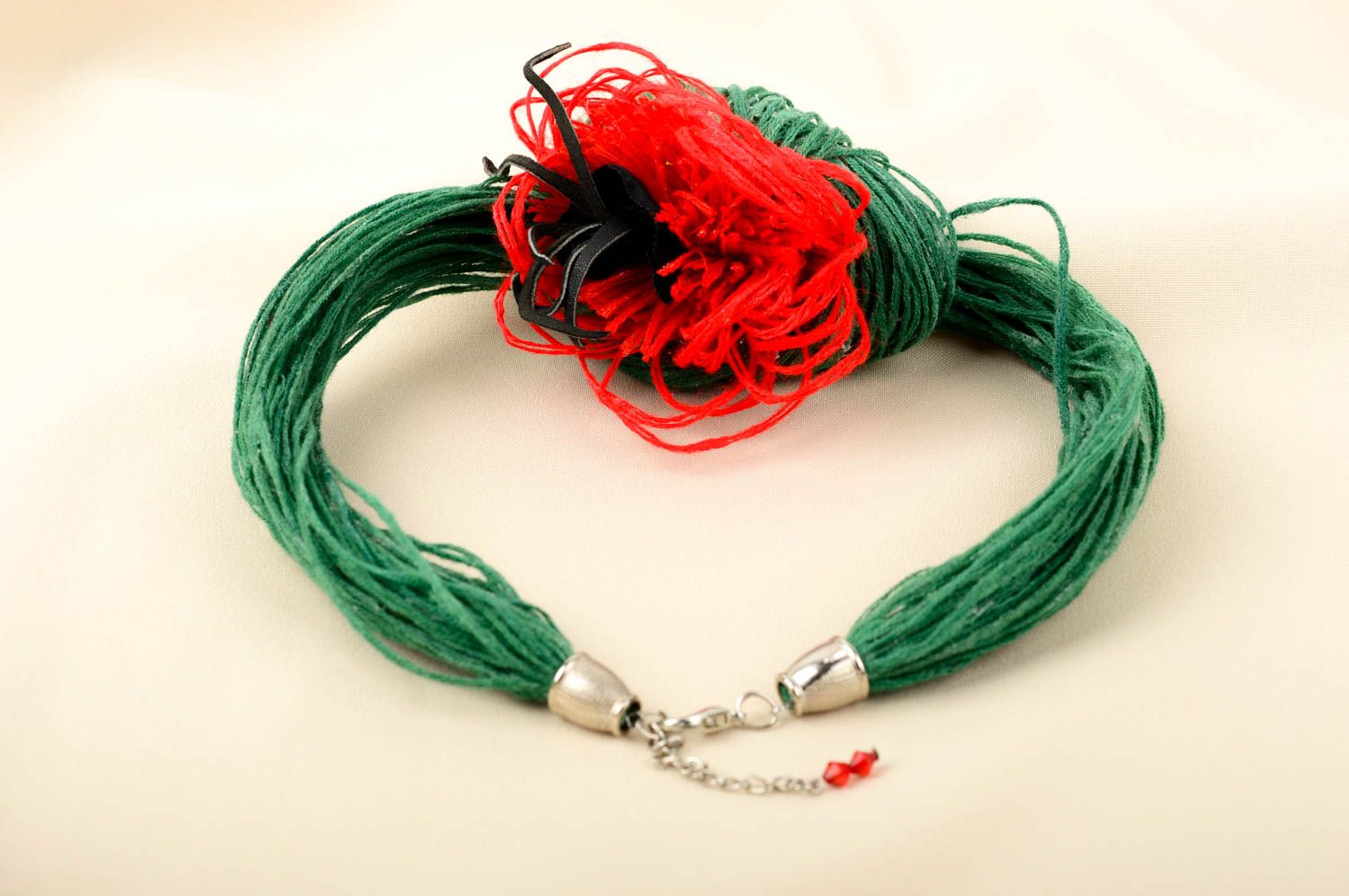 Mehrreihige Halskette handmade Modeschmuck Collier Halskette für Frauen grün rot foto 4