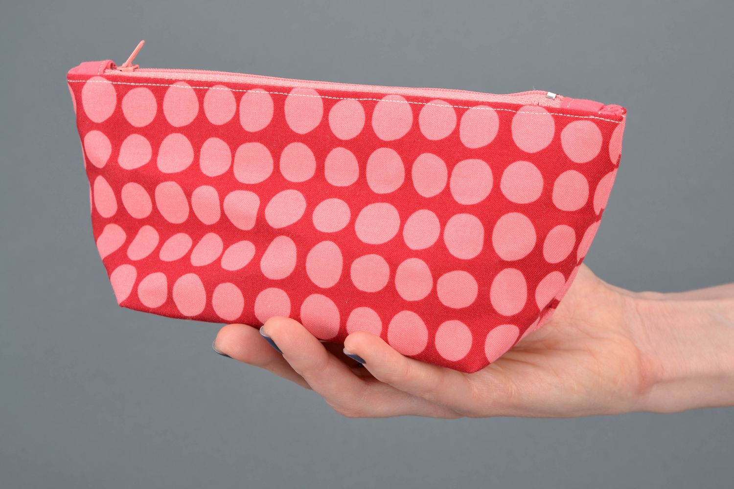 Handmade cosmetic bag sewn of polka dot fabric photo 2