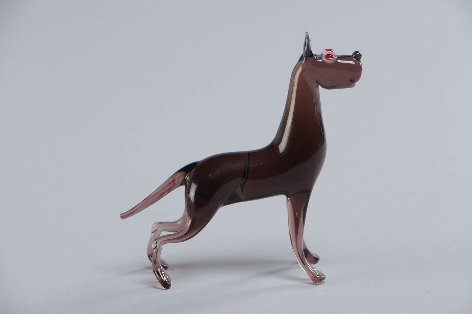 Handmade glass lampwork statuette in the shape of dark brown purebred dog photo 2