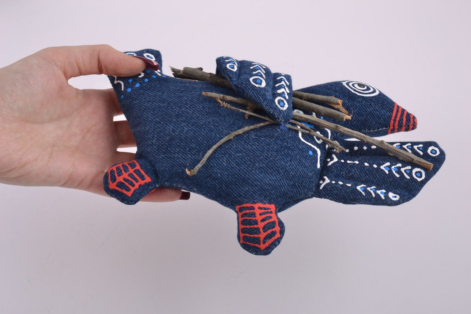 Suspension décorative en tissu jean Oie faite main avec peinture de créateur photo 5