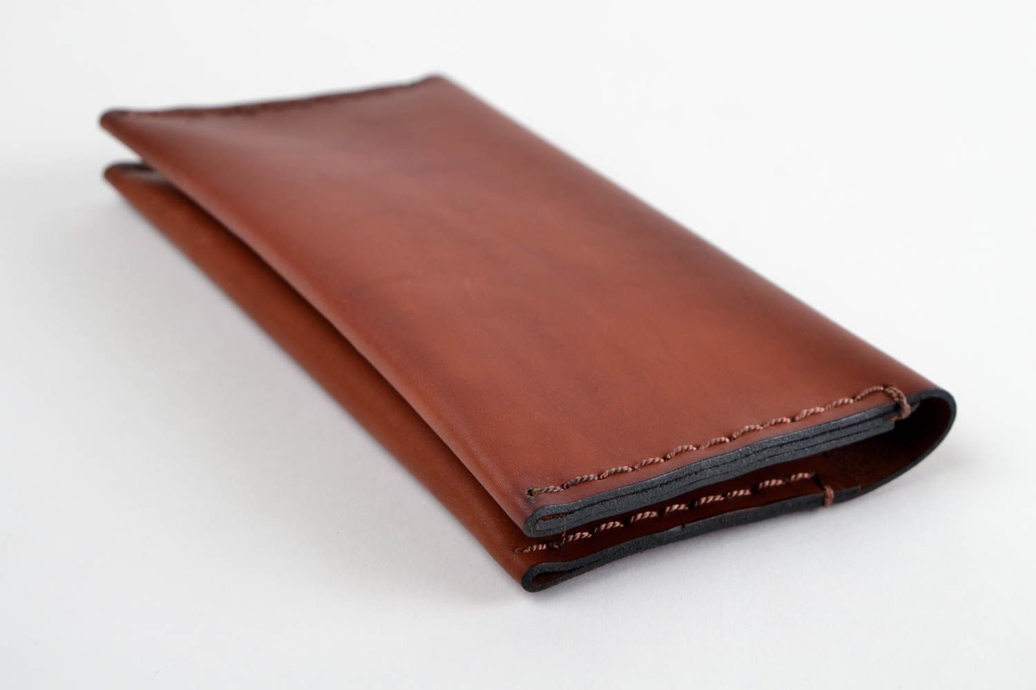 Кожаный кошелек ручной работы мужское портмоне аксессуар для мужчин коричневый фото 4