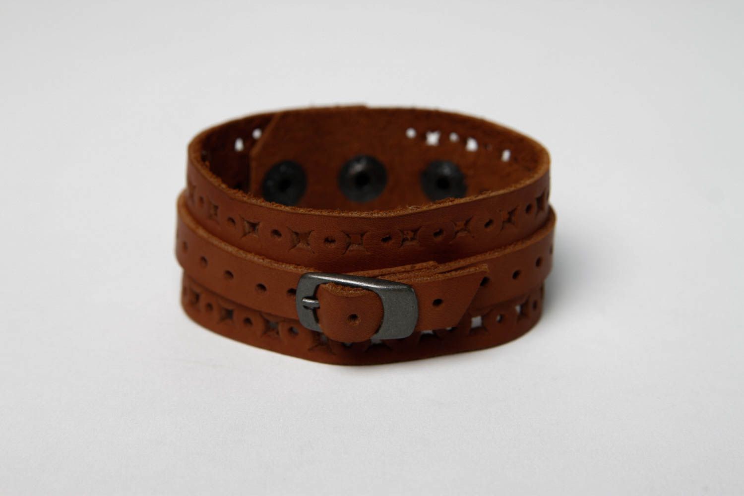 Bracelet en cuir Bijou fait main marron large unisexe Accessoire tendance photo 3