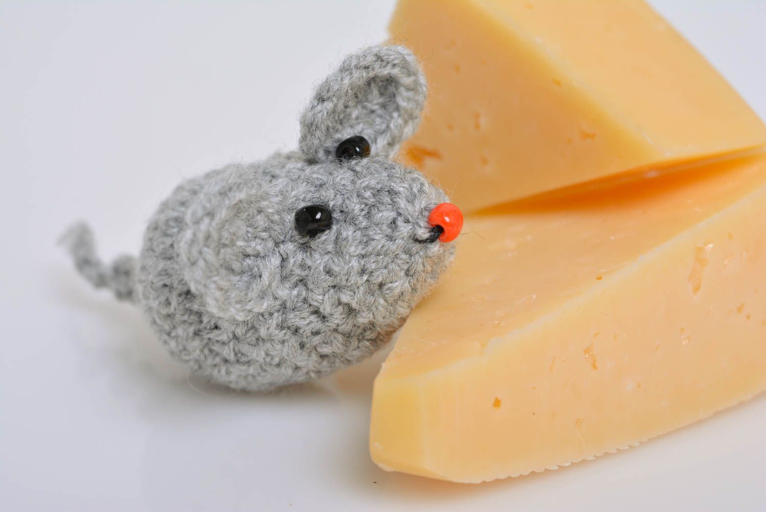 Children's handmade soft toy crocheted of acrylic yarn Small Gray Mouse photo 2