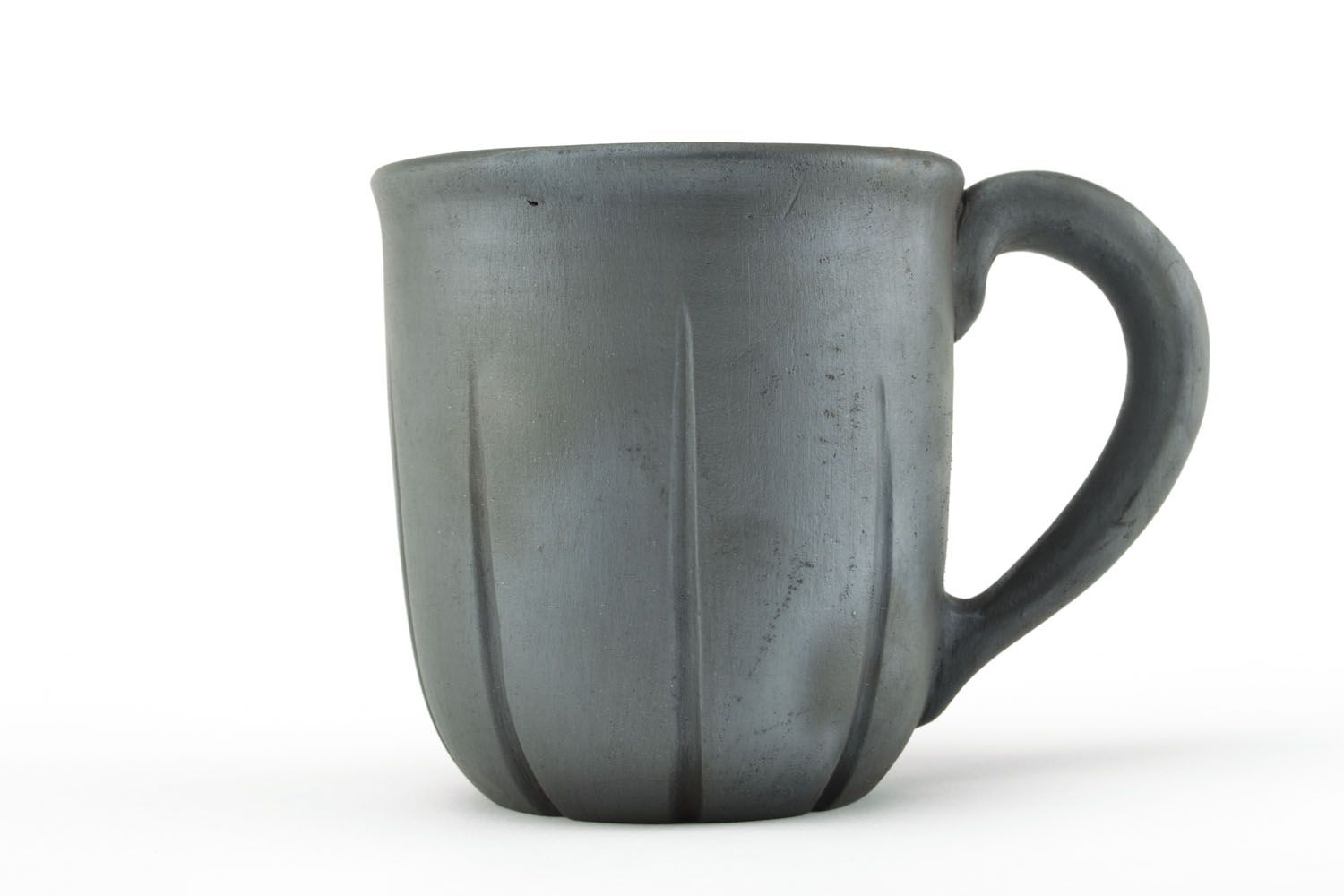 8 oz black smoked clay not glazed coffee or tea mug with handle and no pattern photo 1