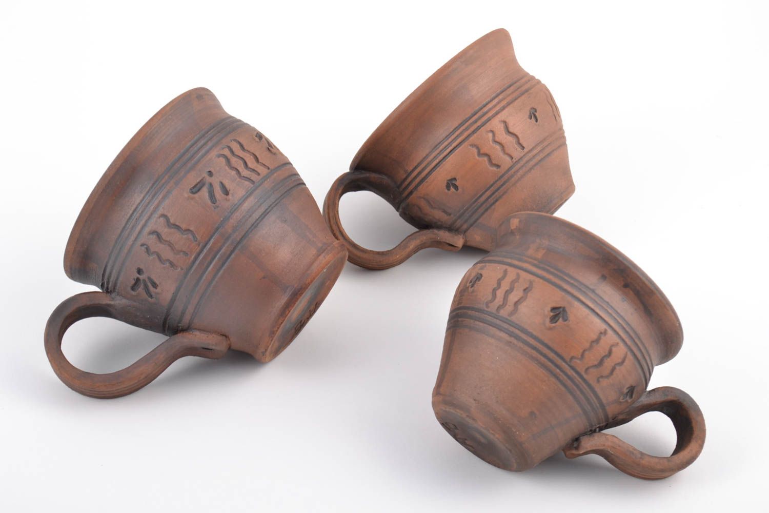 Conjunto de tazas de arcilla hechas a mano 3 piezas cerámica lechera foto 4