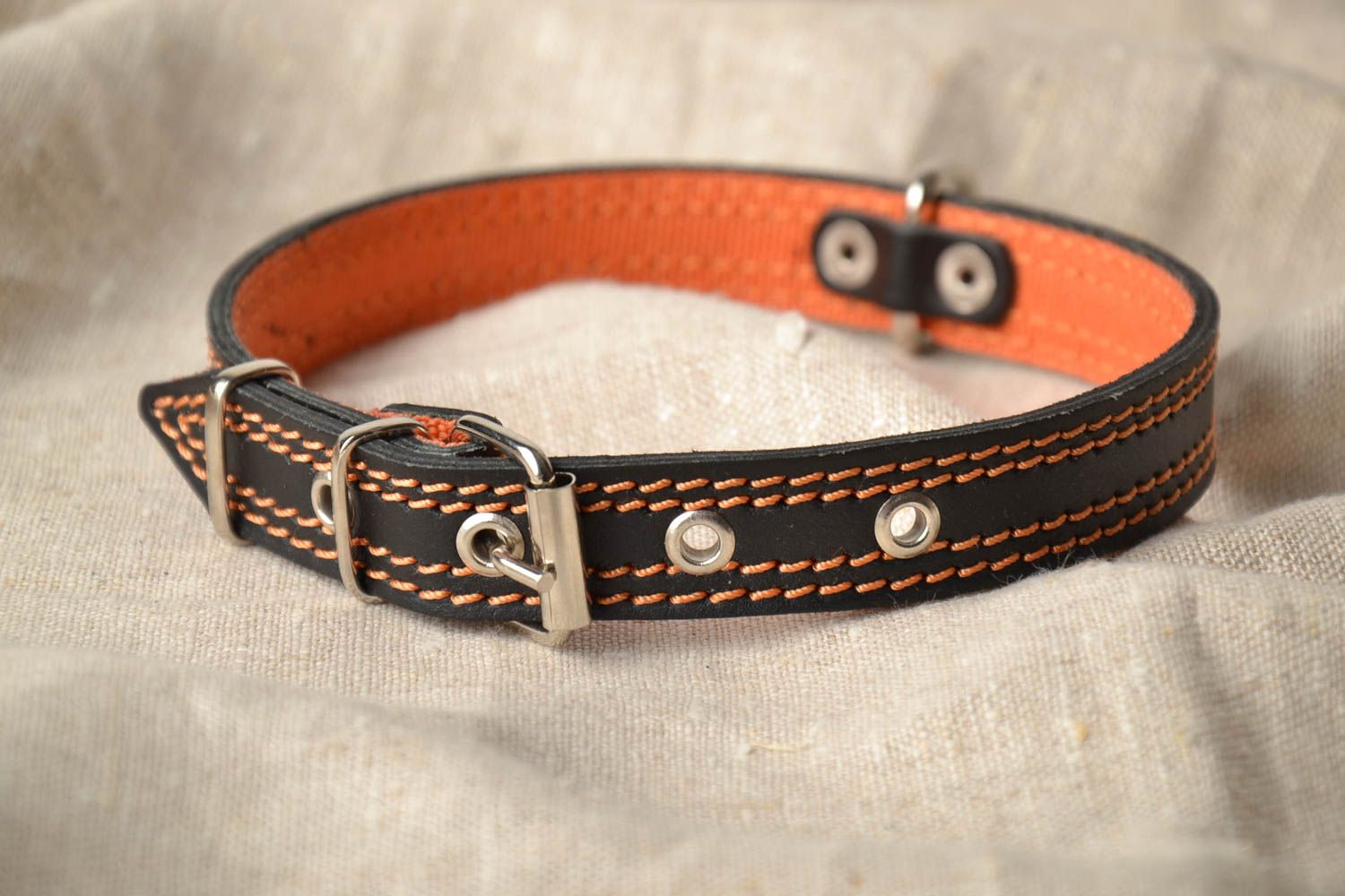 Black and orange handmade dog collar photo 1