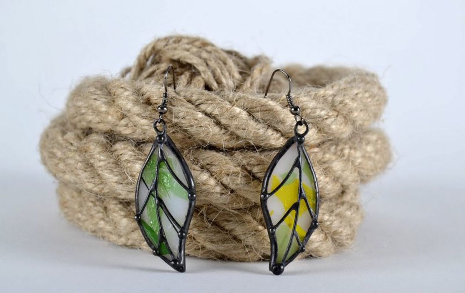 Stained glass earrings made from copper and glass photo 1