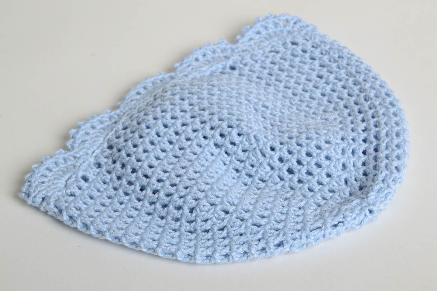 Bonnet tricot fait main Chapeau au crochet bleu clair original Vêtement enfant photo 4