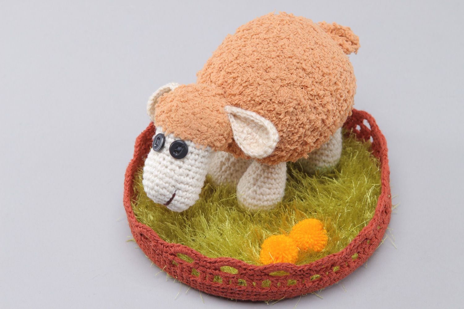 Cute handmade Easter lamb soft toy crocheted of woolen and cotton threads  photo 2