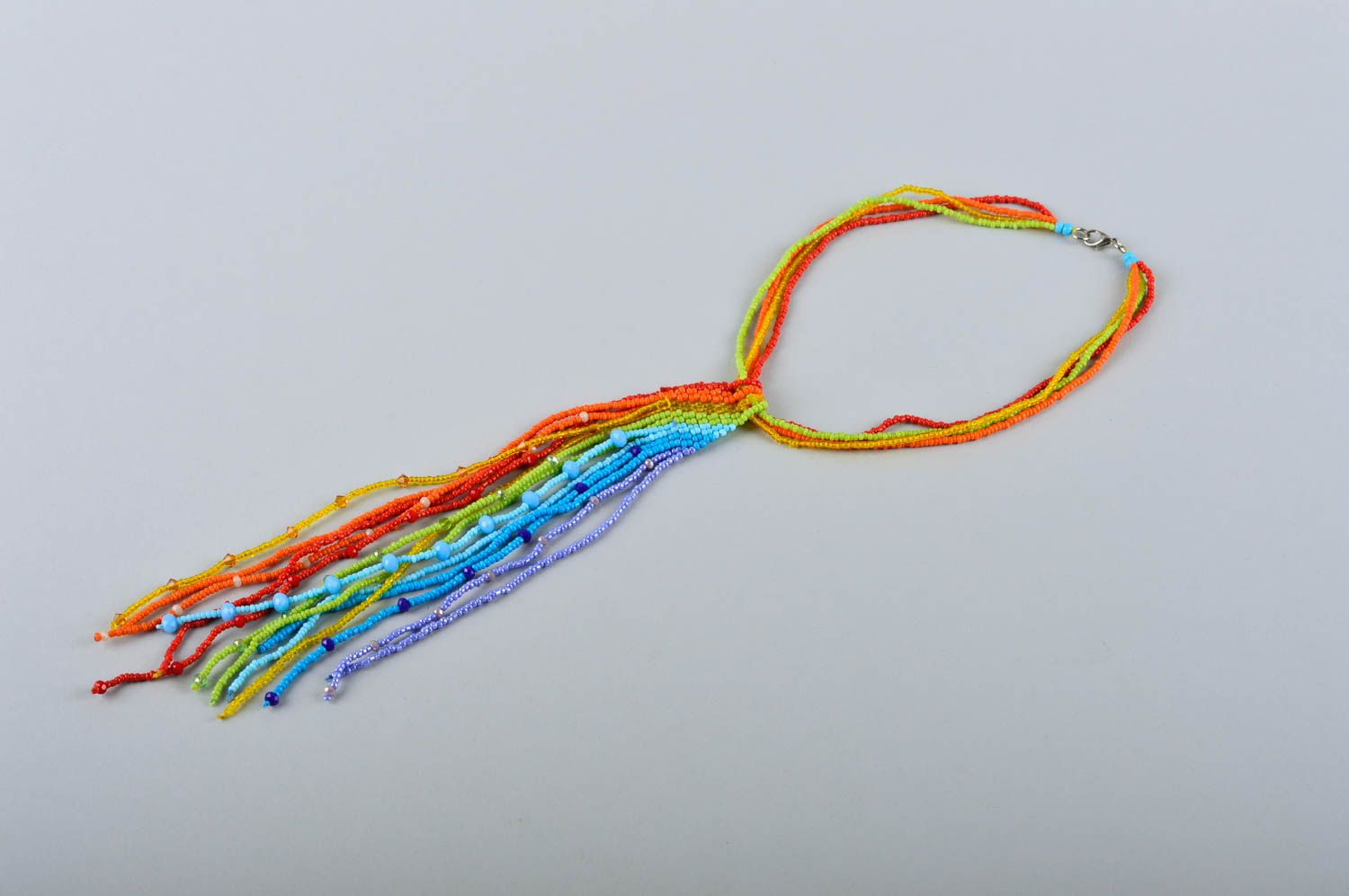 Колье из бисера украшение ручной работы ожерелье из бисера длинное радуга фото 4