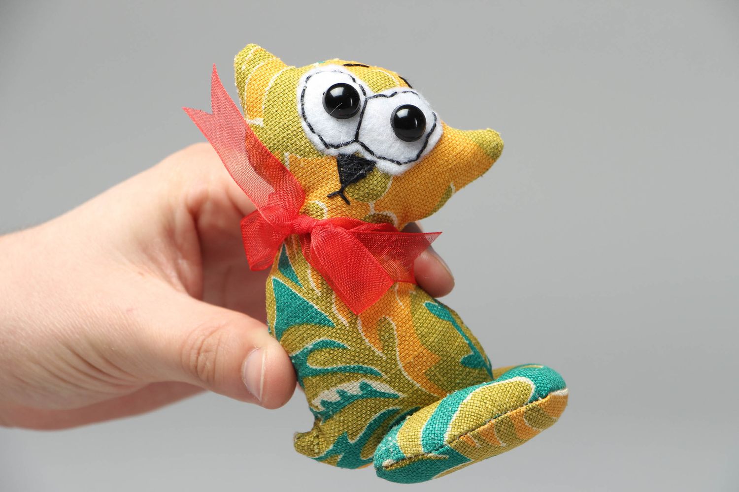 Мягкая игрушка ручной работы текстильная Котик с бантиком фото 4