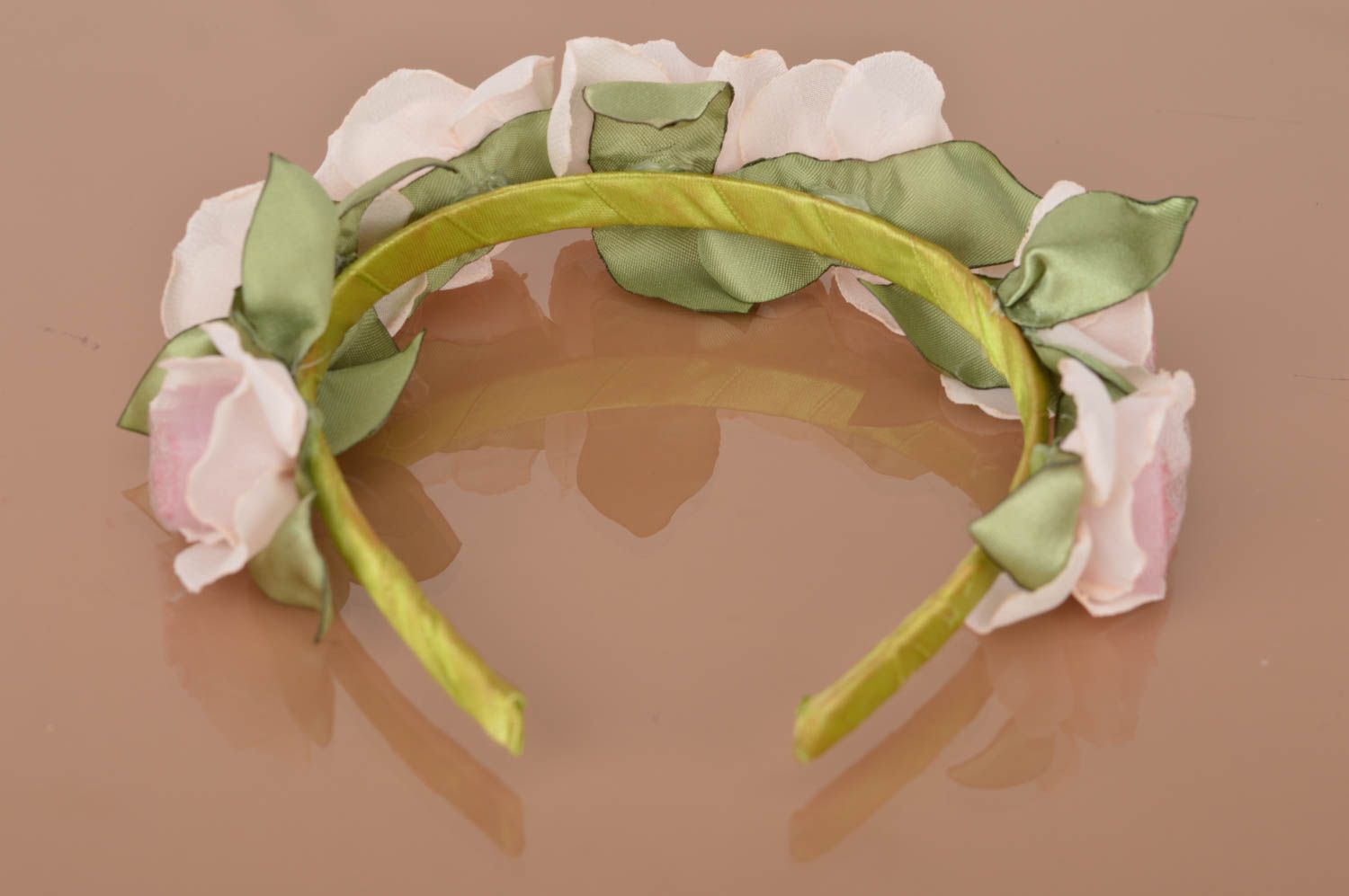 Hairband with pink flowers beautiful delicate handmade designer hair accessory photo 4