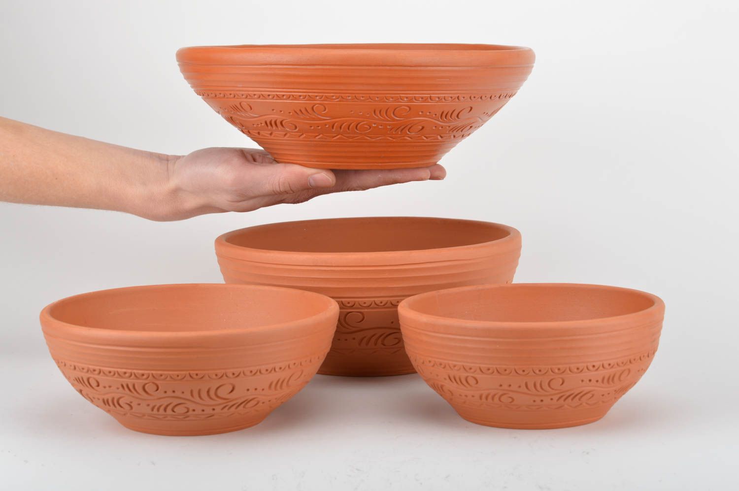 Keramik Teller Set Ton Schüssel für Dekor und Servieren handmade in Braun foto 3