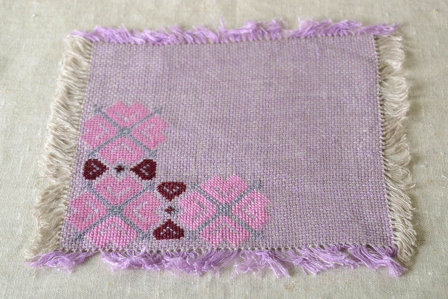 Embroidered linen napkin handmade designer napkin cute kitchen textile photo 1