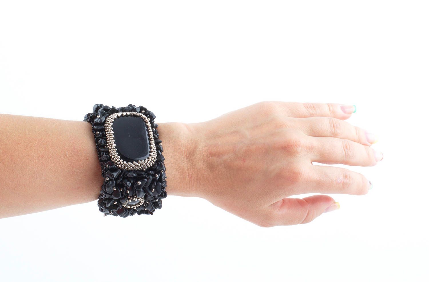Handmade Designer Schmuck Damen Armband Frauen Accessoire schwarz mit Achat  foto 1