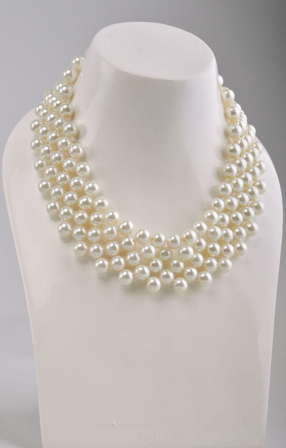 Collier tressé en perles d'imitation blanc fait main original pour femme photo 5