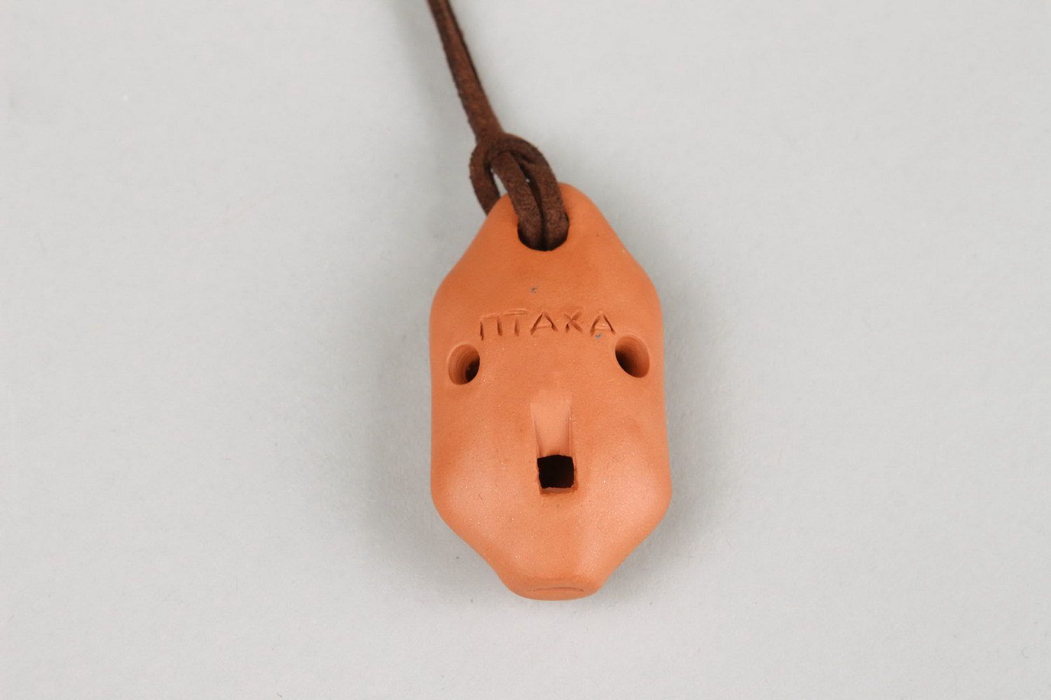 Tin whistle pendant made of clay with flower, 3 sounds photo 4