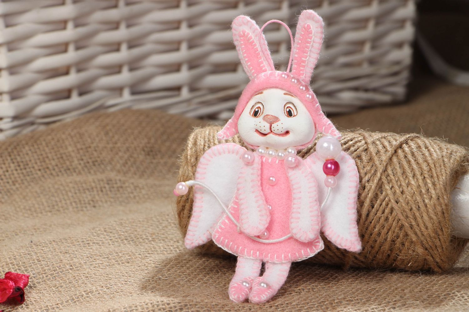 Felt brooch in the shape of pink angel bunny photo 5