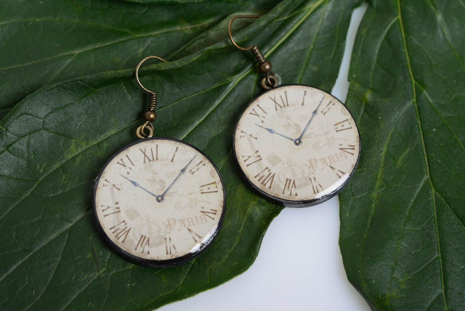 Polymer clay earrings Clock round designer bright handmade accessory for summer photo 3