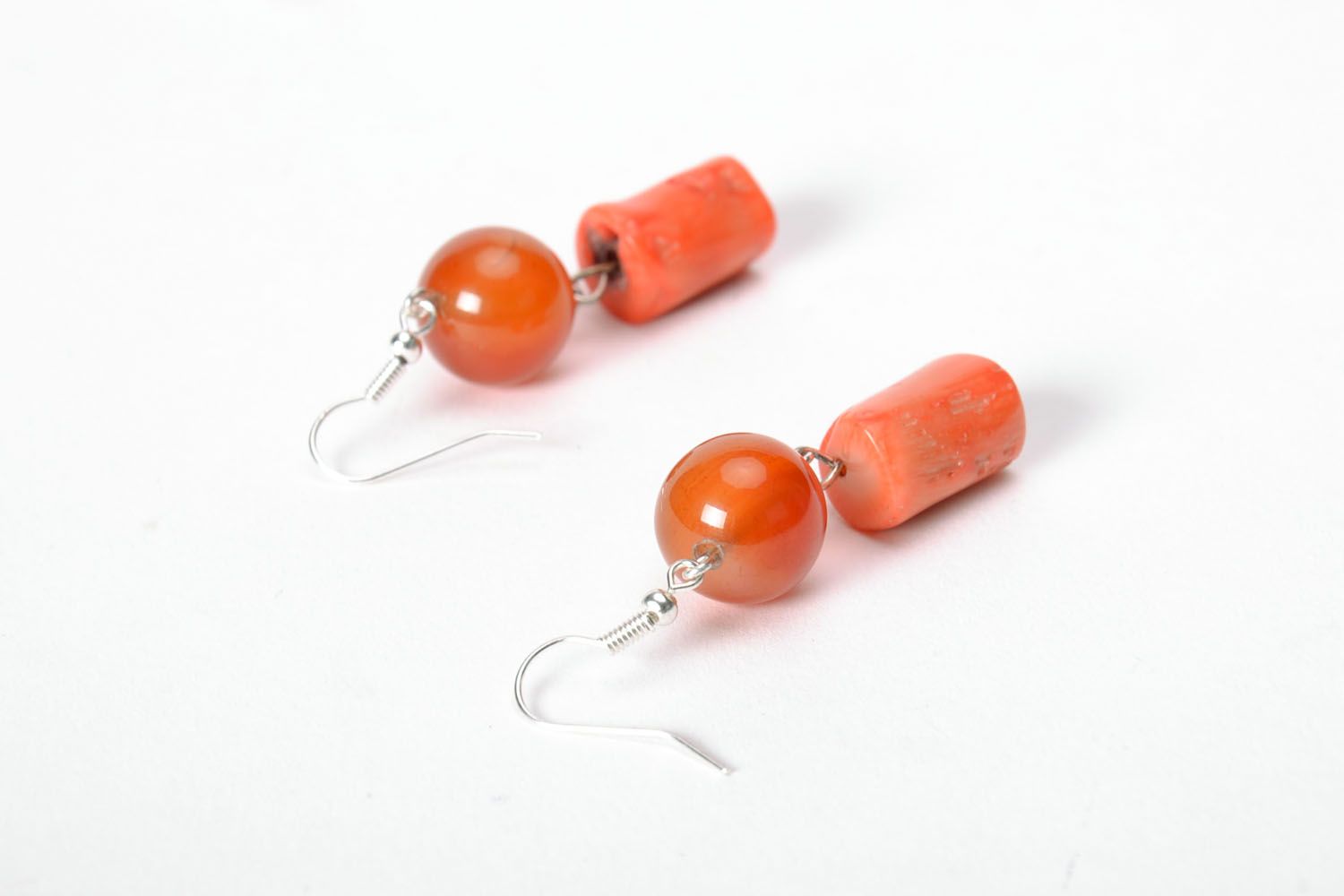 Earrings with coral and carnelian photo 2