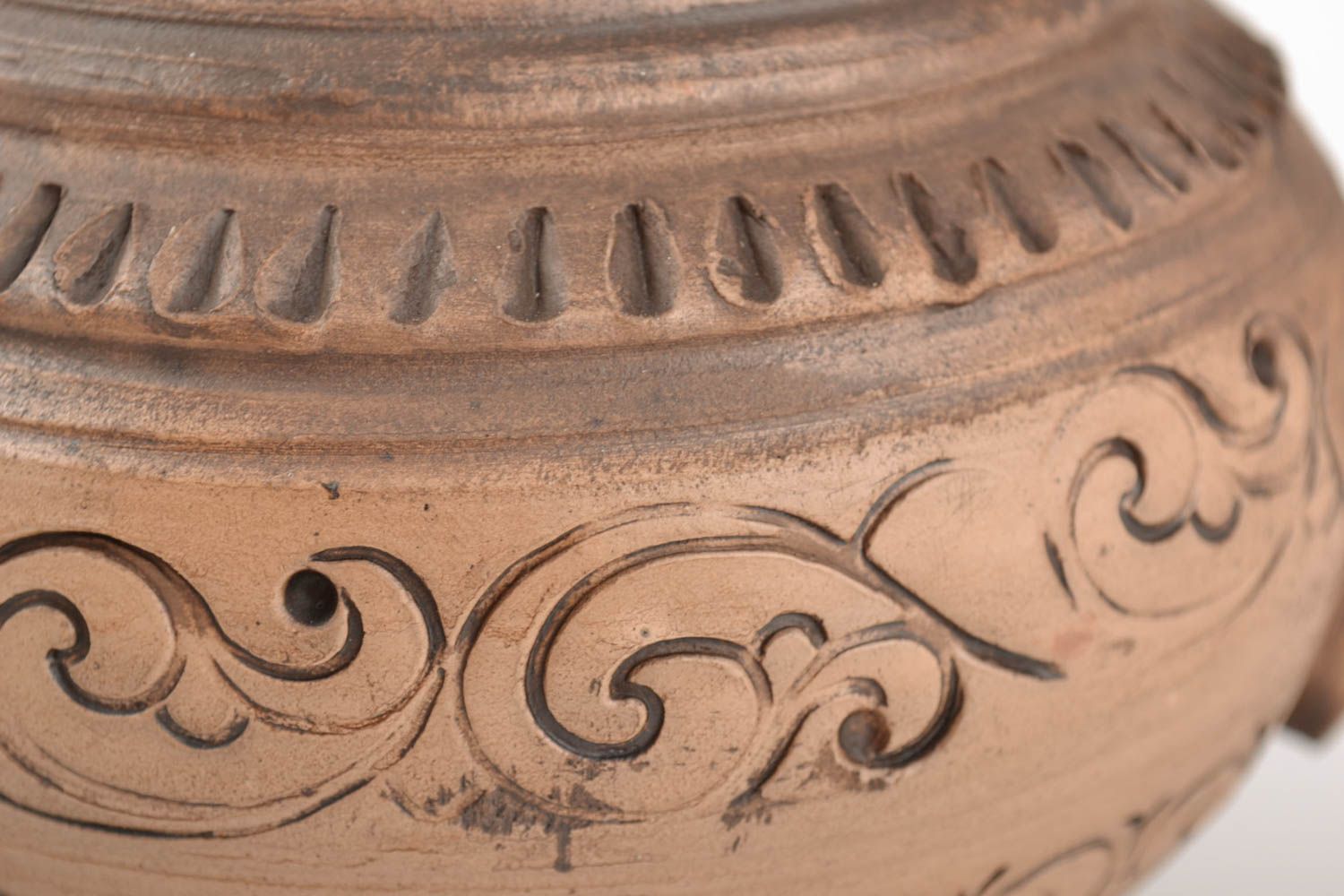 Schöne handmade Kanne aus Ton mit Deckel Volumen 750 ml braun Öko Geschirr foto 3