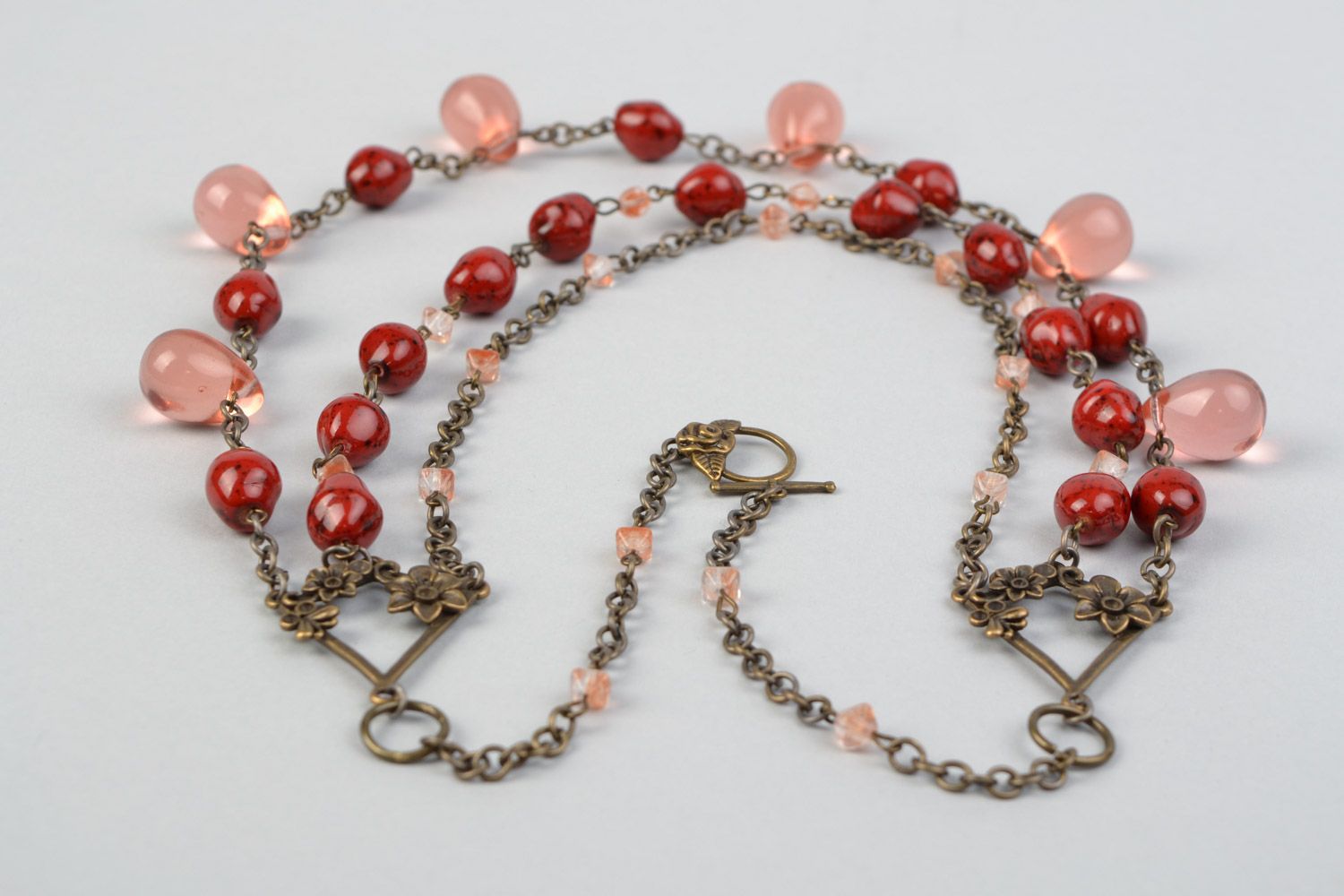 Joli collier en perles céramiques et de verre fait main style ethnique femme photo 4