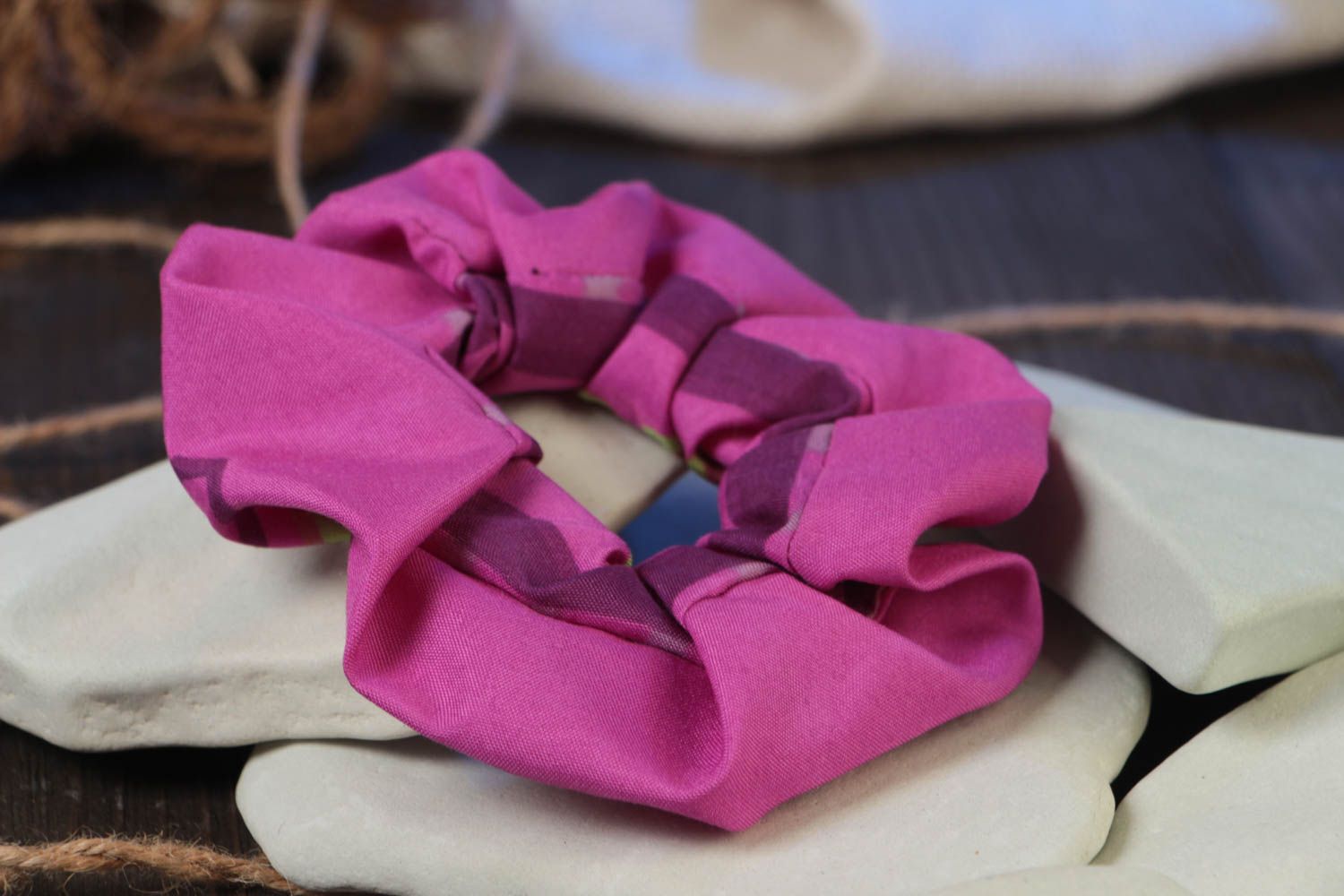 Decorative handmade fabric hair tie of bright crimson color for summer photo 1