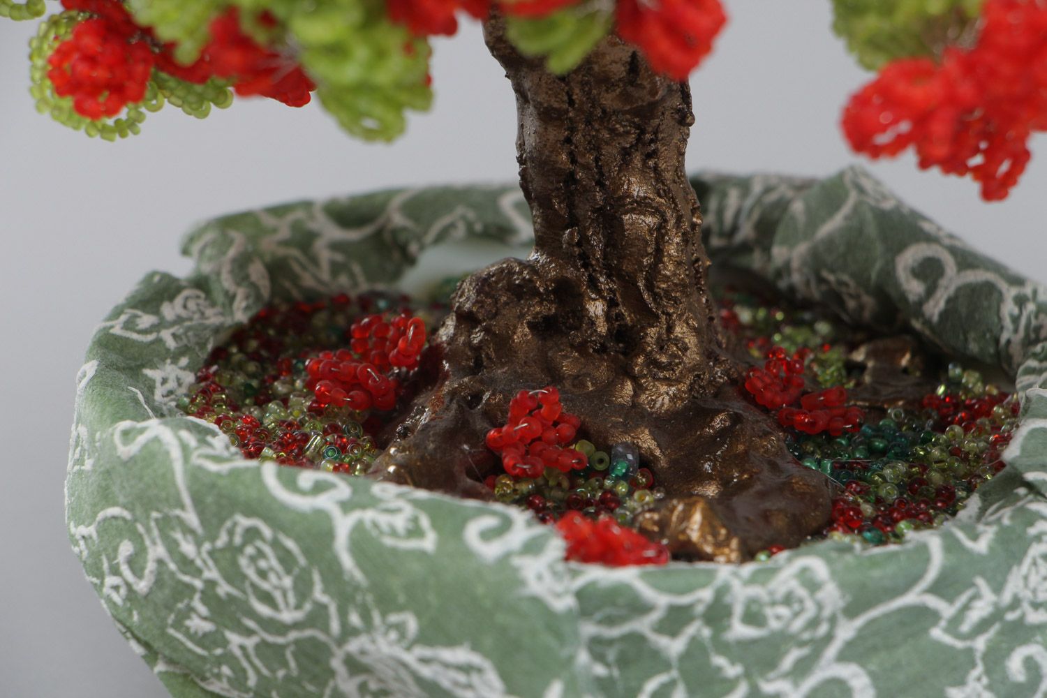 Handmade decorative interior tree woven of colorful beads in ceramic pot  photo 4