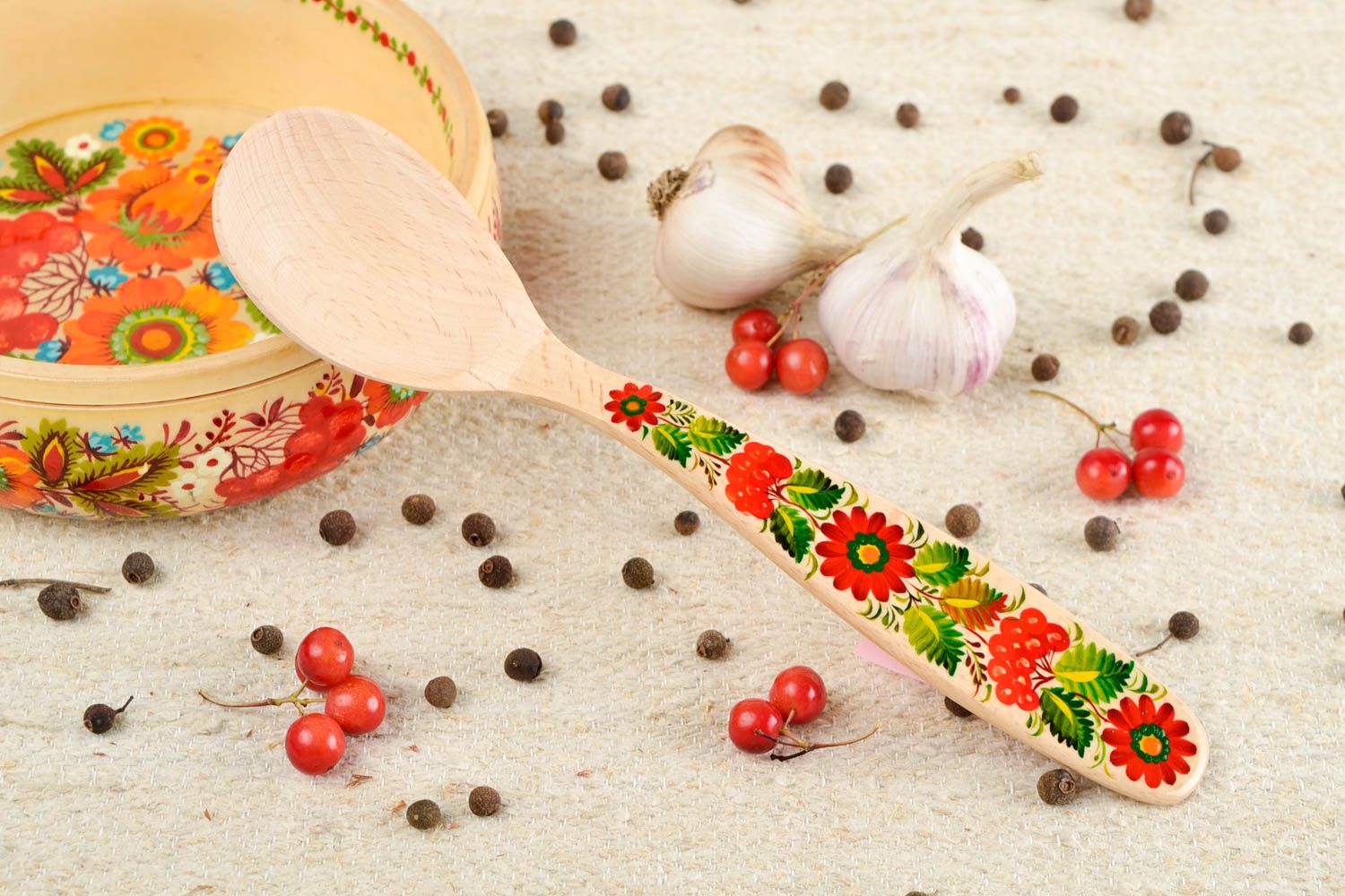 Handmade cute wooden spoon stylish painted spoon unusual kitchen accessory photo 1