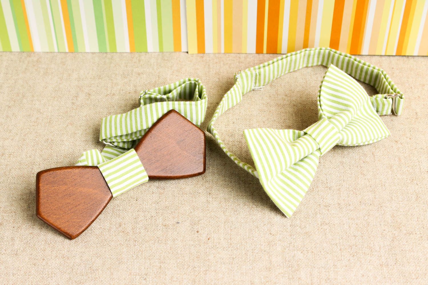 Handmade unisex bow ties 2 pieces handmade textile bow tie wooden bow tie photo 1