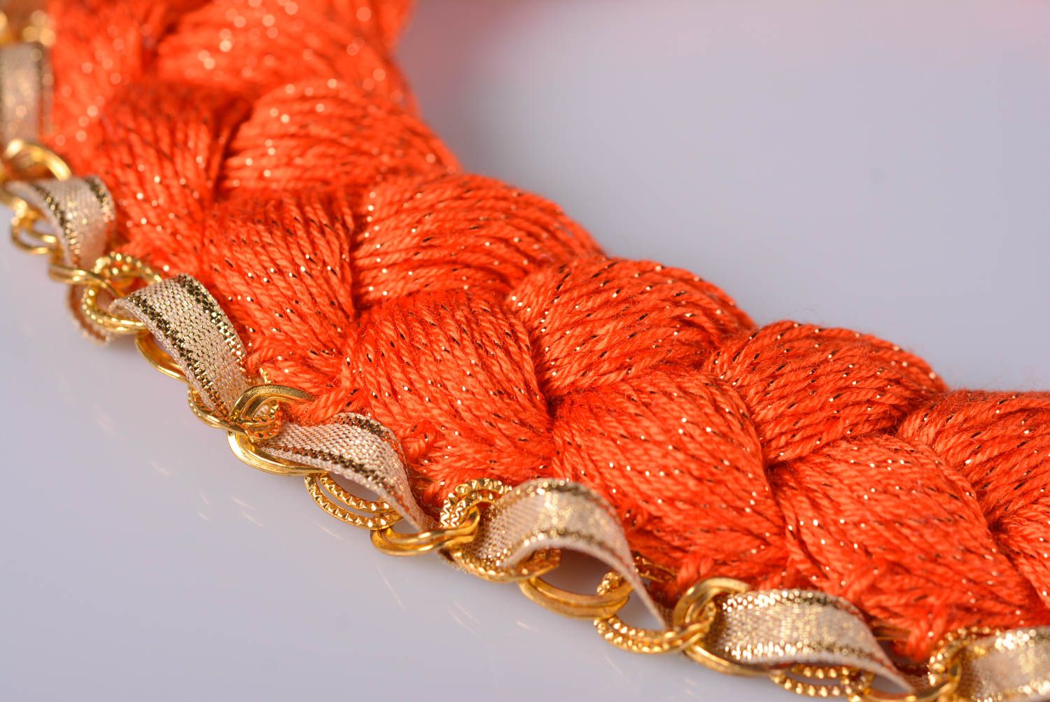 Stoff Collier handmade Modeschmuck Collier Halsschmuck für Damen Zopf in Orange foto 2