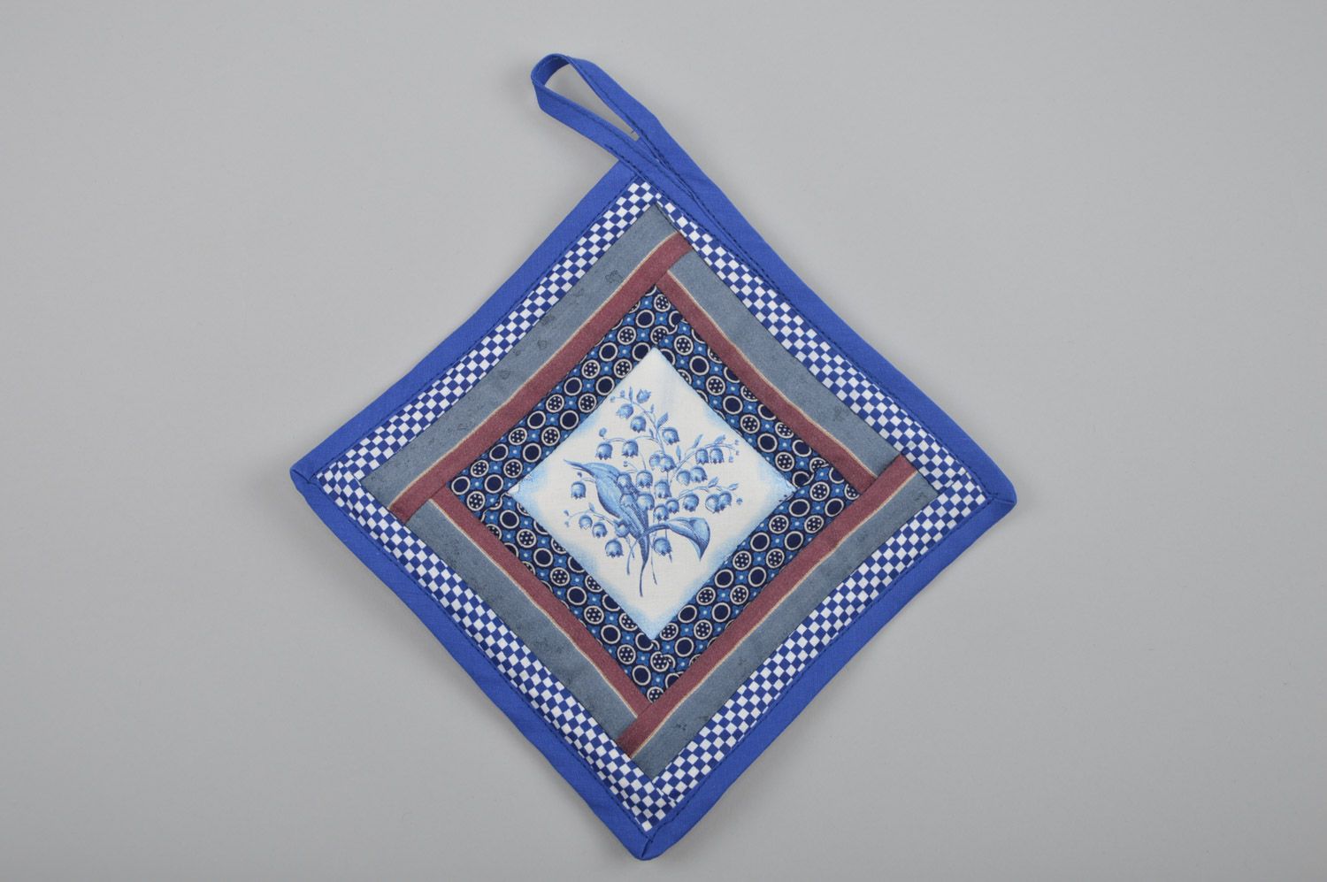 Blauer quadratischer handmade Topflappen aus Baumwolle Küchen Dekoration  foto 1