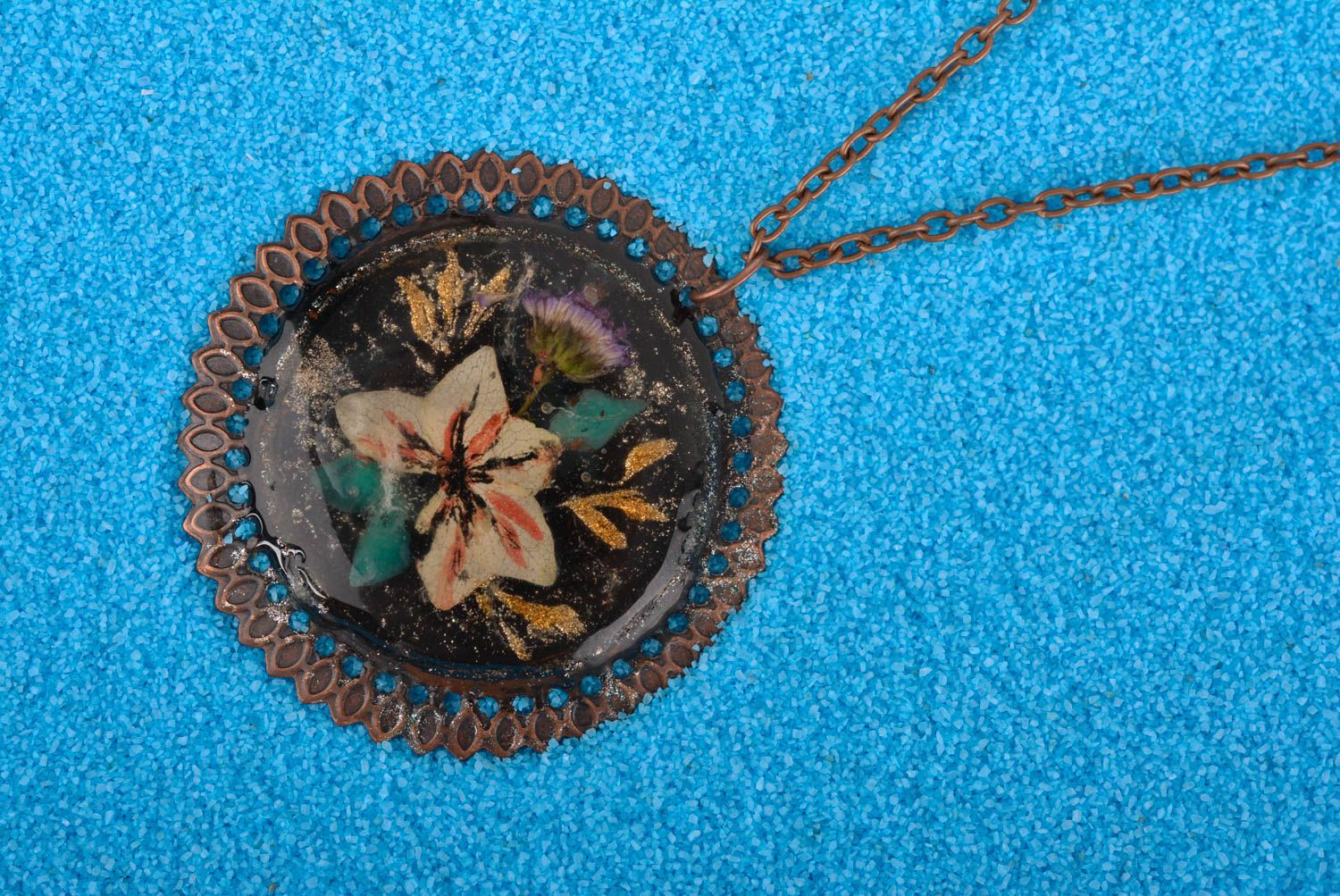 Vintage handmade flower pendant neck pendant with real flowers fashion trends photo 1