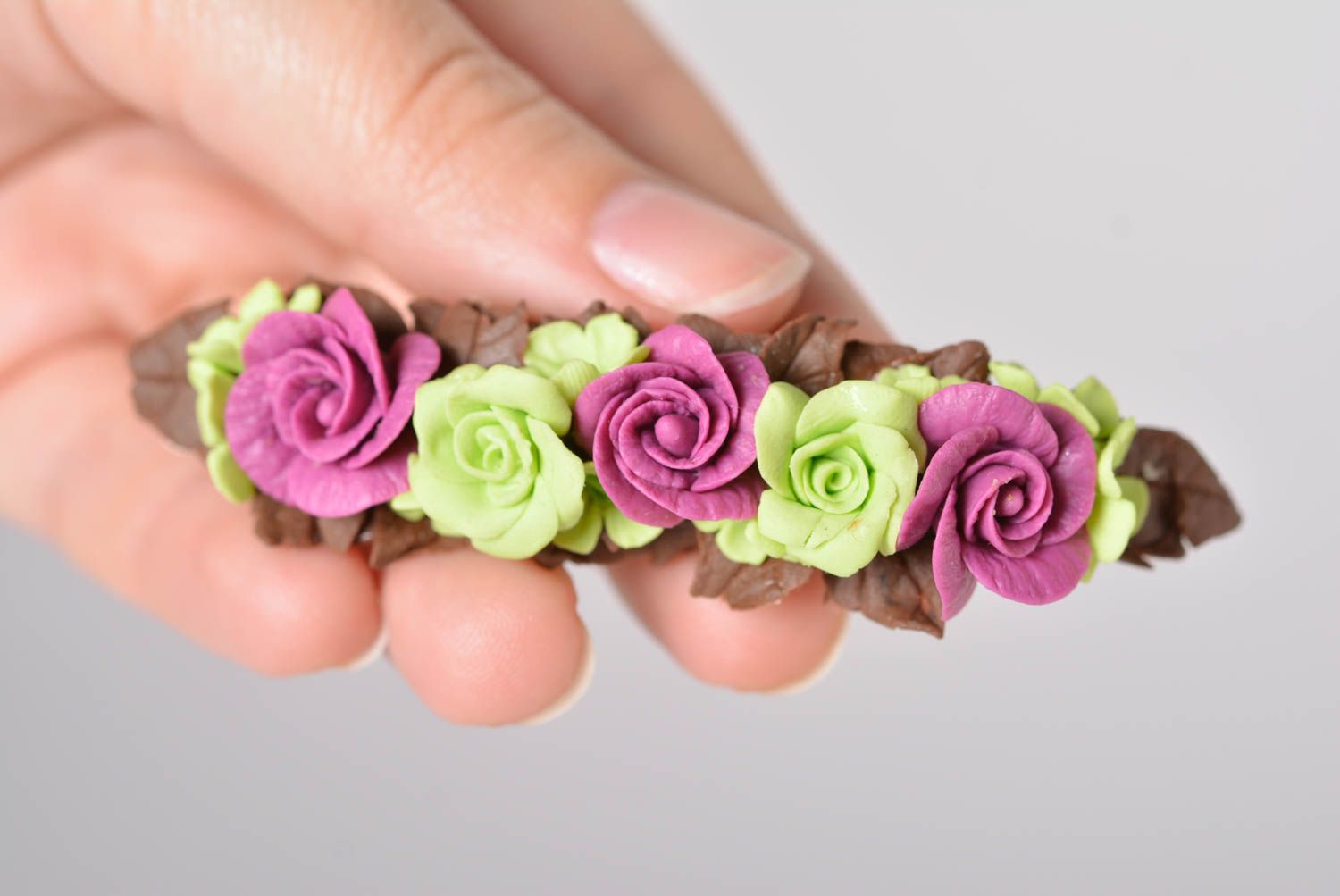 Handmade Haarspange mit Blumen Porzellan Schmuck Damen Modeschmuck grell foto 2