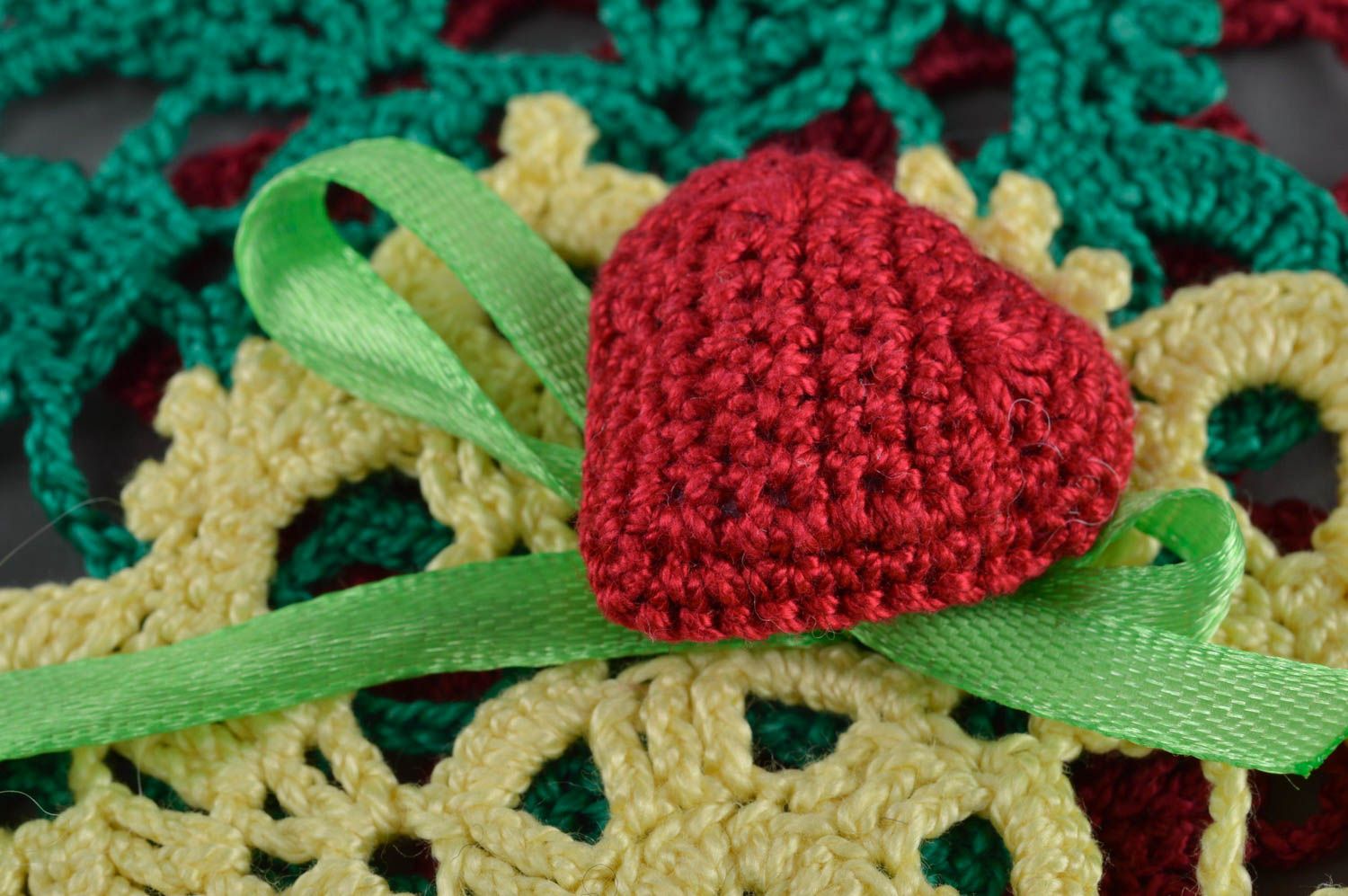 Unusual beautiful three colored handmade crochet lace table napkin home decor photo 2