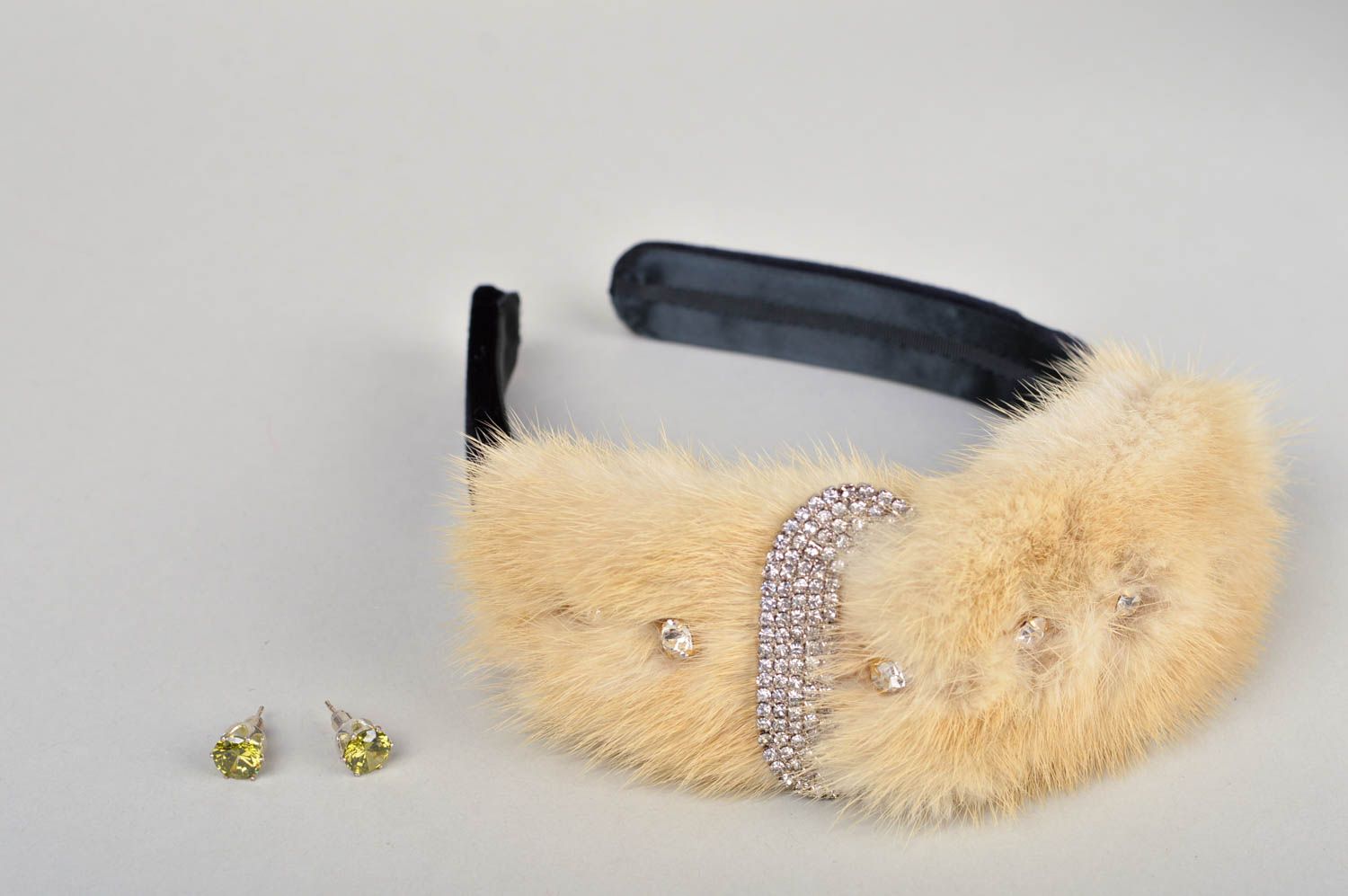 Women accessories handwork fur headband stud earrings designer fashion gift idea photo 1