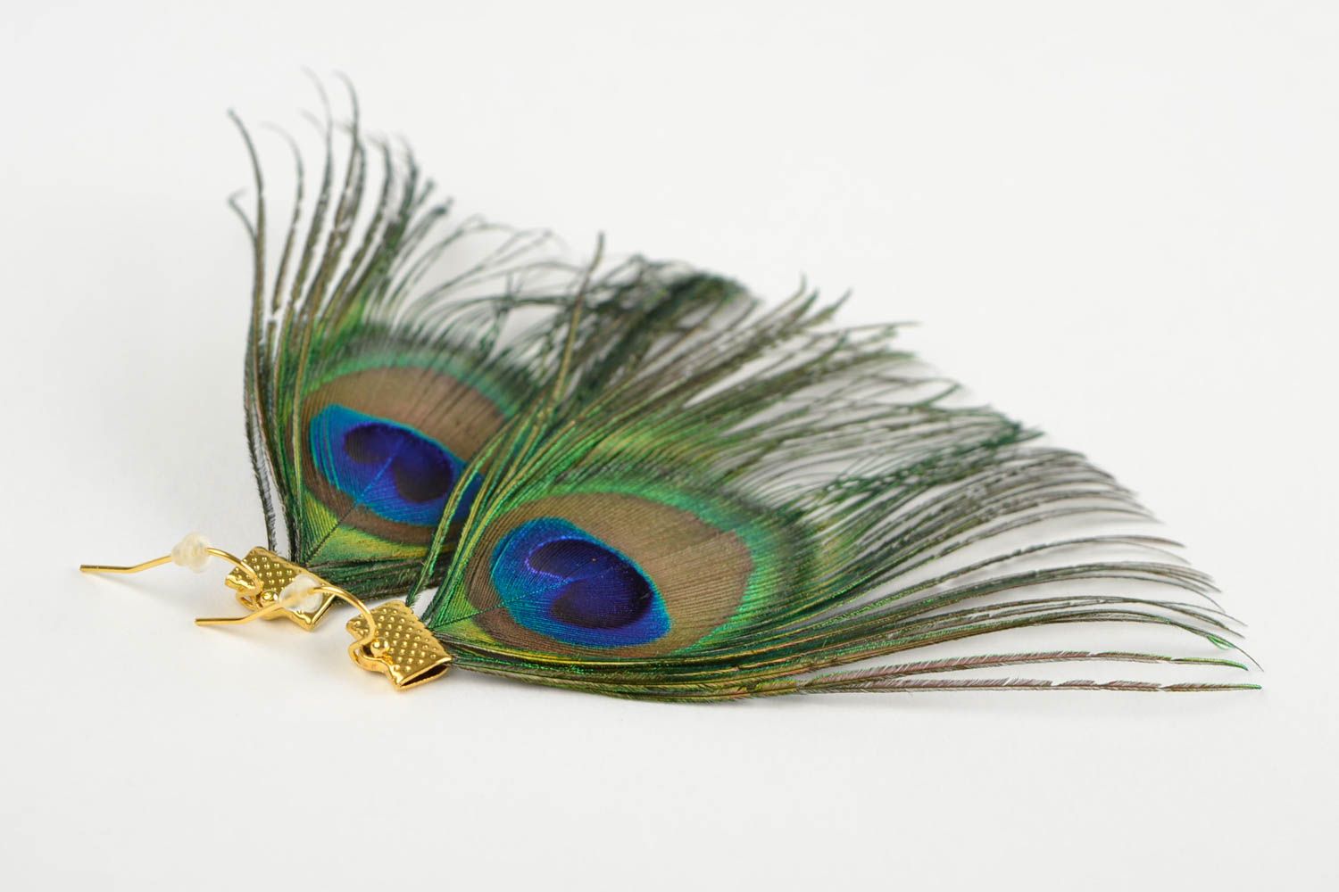 Unique peacock feather earrings designer jewelry stylish handmade bijouterie photo 4