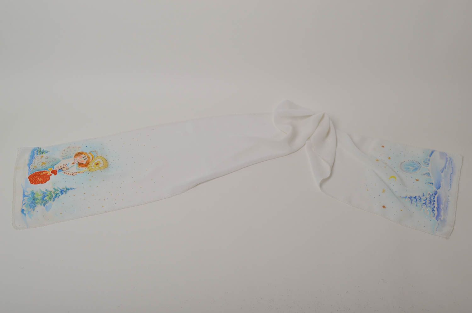 Шарф ручной работы женский шарф легкий шифоновый шарф белый с ангелочками фото 4